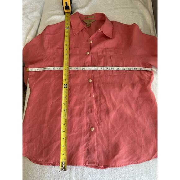 Womens Coral Pink Linen Button Up Long Sleeve Pockets Preppy, classic size-14p - Picture 3 of 7